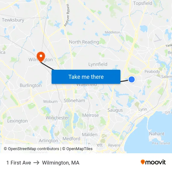 1 First Ave to Wilmington, MA map