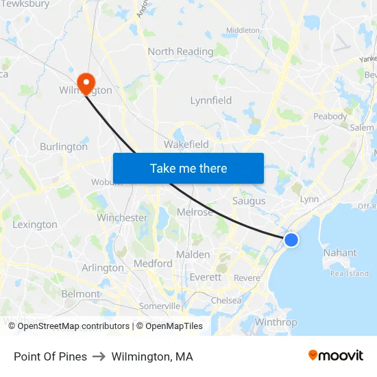 Point Of Pines to Wilmington, MA map