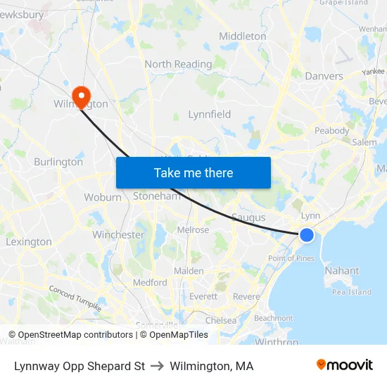 Lynnway Opp Shepard St to Wilmington, MA map