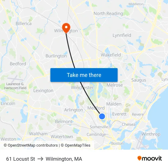 61 Locust St to Wilmington, MA map
