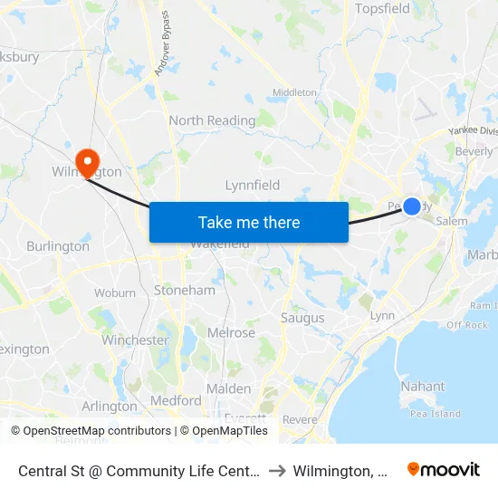 Central St @ Community Life Center to Wilmington, MA map