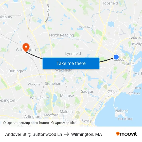 Andover St @ Buttonwood Ln to Wilmington, MA map