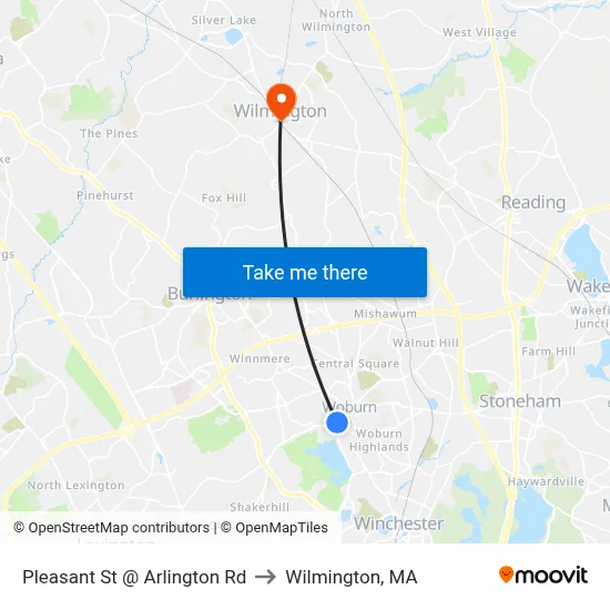 Pleasant St @ Arlington Rd to Wilmington, MA map