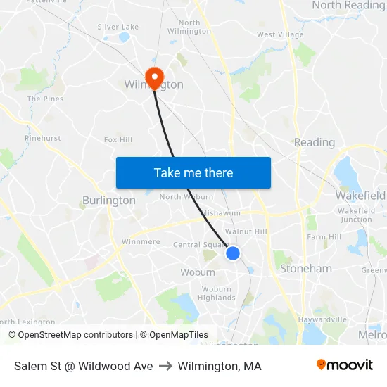Salem St @ Wildwood Ave to Wilmington, MA map