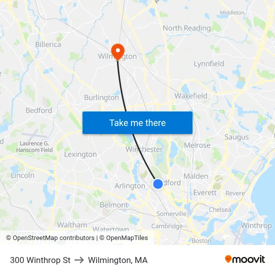 300 Winthrop St to Wilmington, MA map
