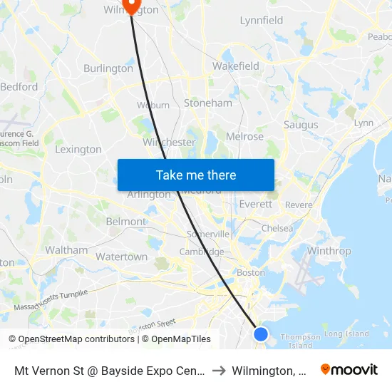 Mt Vernon St @ Bayside Expo Center to Wilmington, MA map
