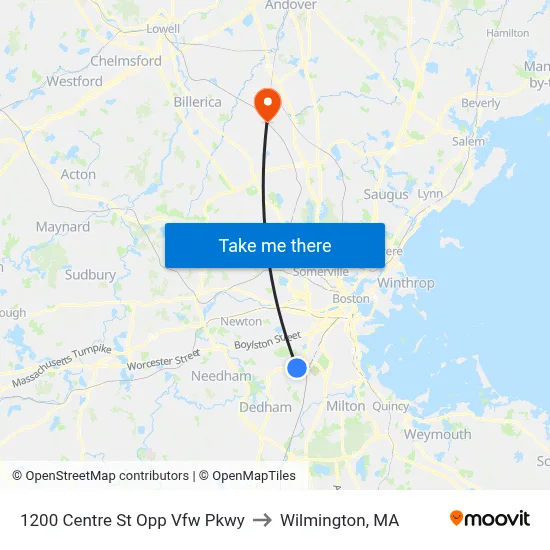1200 Centre St Opp Vfw Pkwy to Wilmington, MA map