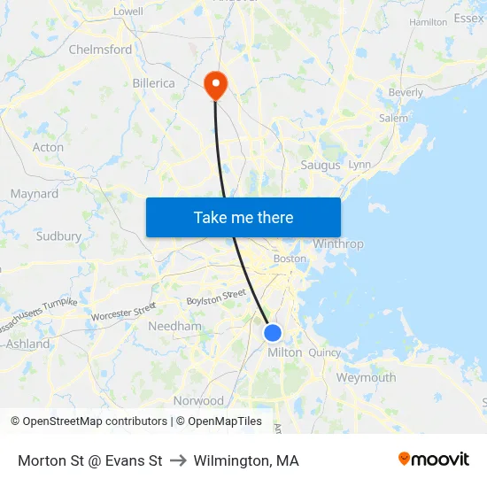 Morton St @ Evans St to Wilmington, MA map