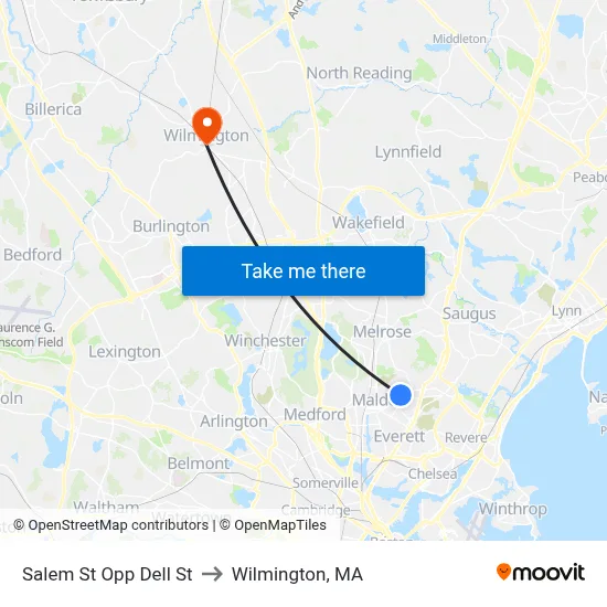 Salem St Opp Dell St to Wilmington, MA map
