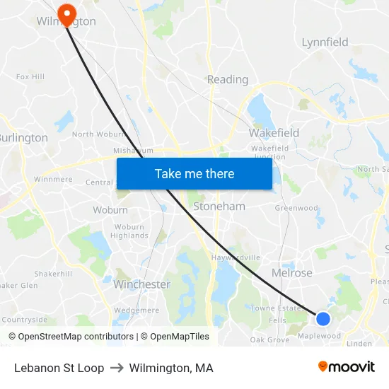 Lebanon St Loop to Wilmington, MA map