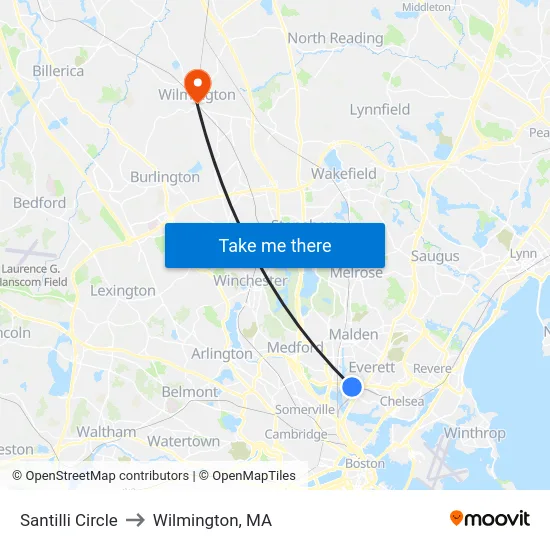 Santilli Circle to Wilmington, MA map