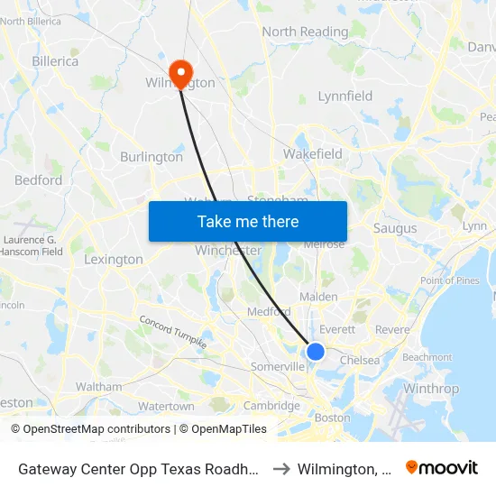 Gateway Center Opp Texas Roadhouse to Wilmington, MA map