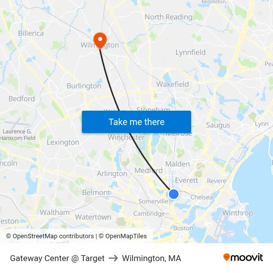 Gateway Center @ Target to Wilmington, MA map