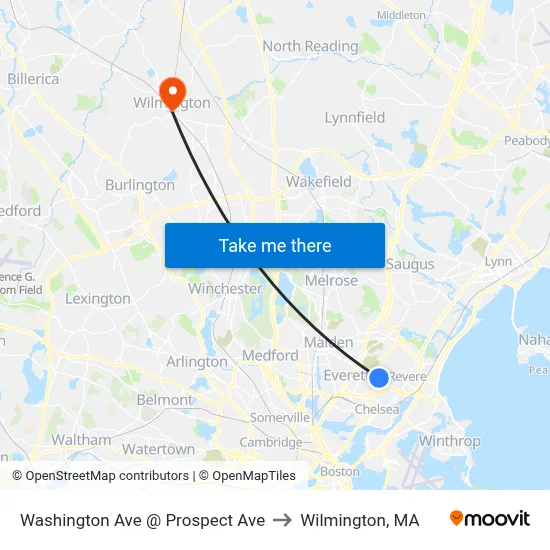 Washington Ave @ Prospect Ave to Wilmington, MA map