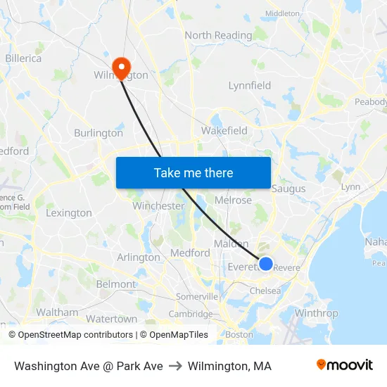 Washington Ave @ Park Ave to Wilmington, MA map