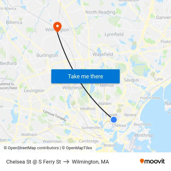 Chelsea St @ S Ferry St to Wilmington, MA map