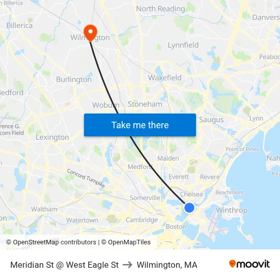 Meridian St @ West Eagle St to Wilmington, MA map