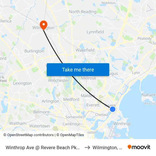 Winthrop Ave @ Revere Beach Pkway to Wilmington, MA map