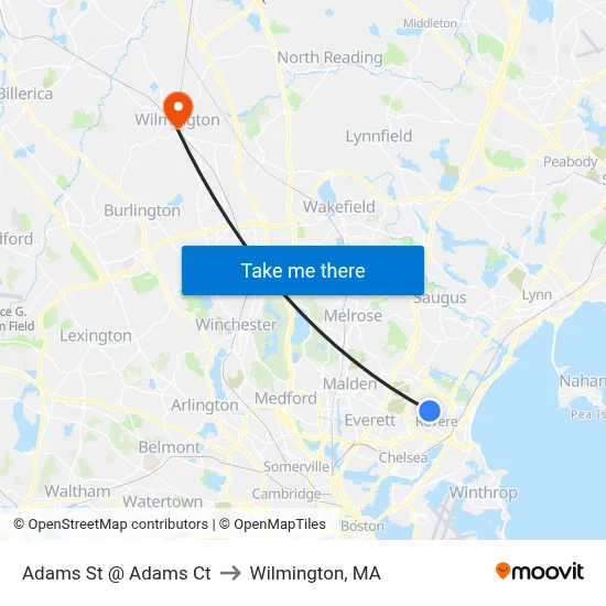 Adams St @ Adams Ct to Wilmington, MA map