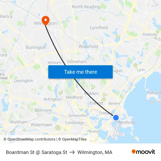 Boardman St @ Saratoga St to Wilmington, MA map