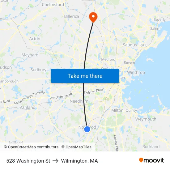 528 Washington St to Wilmington, MA map