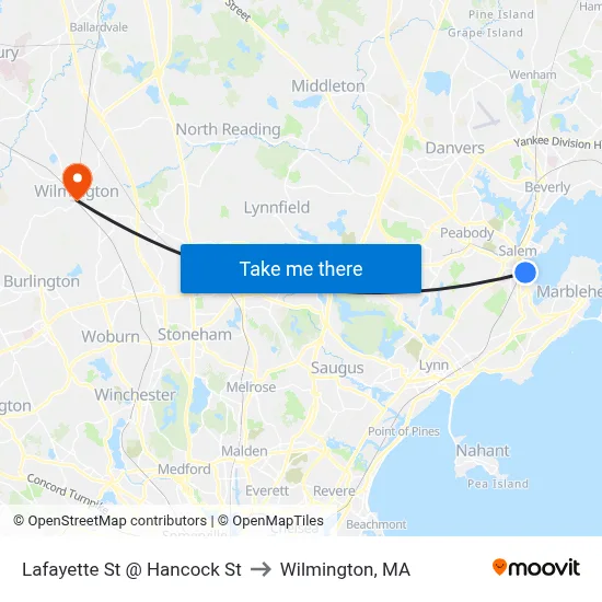 Lafayette St @ Hancock St to Wilmington, MA map