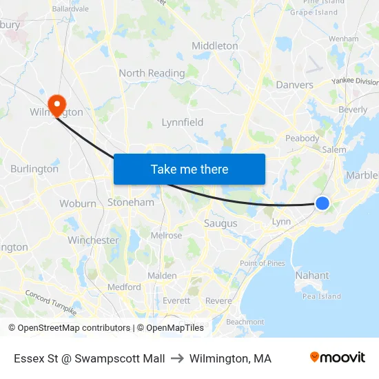 Essex St @ Swampscott Mall to Wilmington, MA map