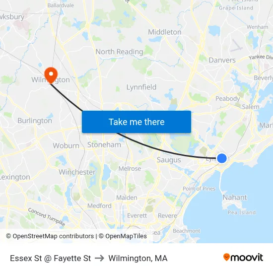 Essex St @ Fayette St to Wilmington, MA map