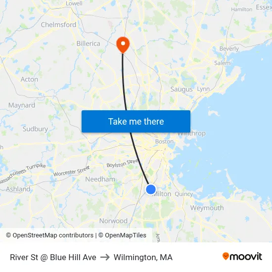 River St @ Blue Hill Ave to Wilmington, MA map