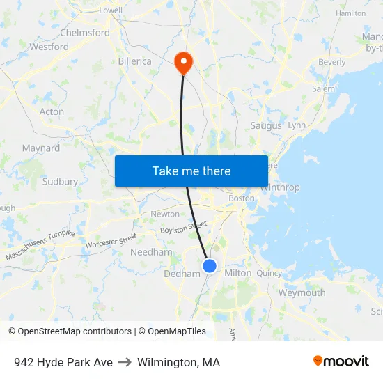 942 Hyde Park Ave to Wilmington, MA map