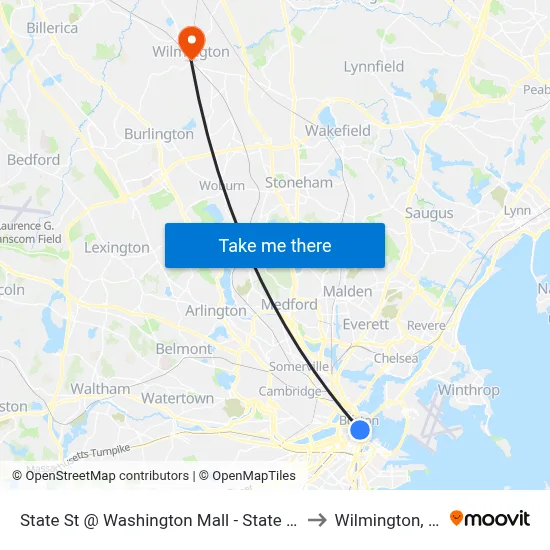 State St @ Washington Mall - State St Sta to Wilmington, MA map