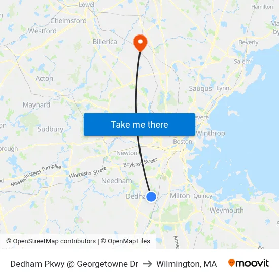 Dedham Pkwy @ Georgetowne Dr to Wilmington, MA map