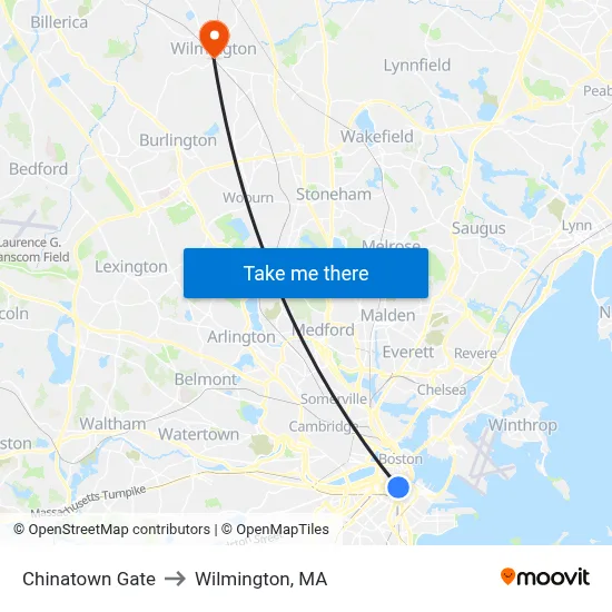 Chinatown Gate to Wilmington, MA map