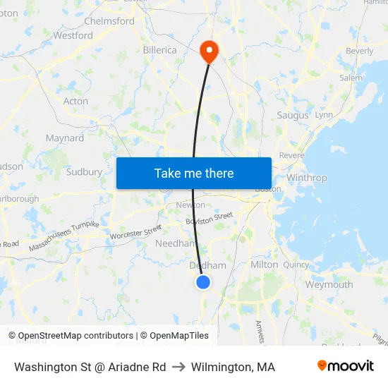 Washington St @ Ariadne Rd to Wilmington, MA map