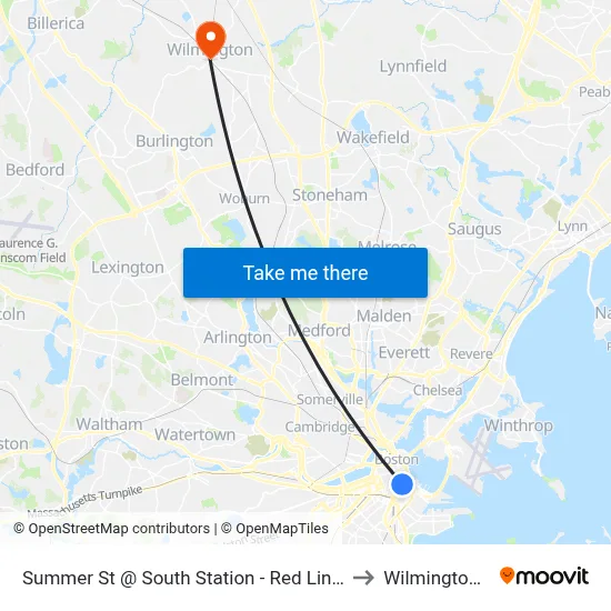 Summer St @ South Station - Red Line Entrance to Wilmington, MA map
