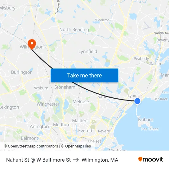 Nahant St @ W Baltimore St to Wilmington, MA map