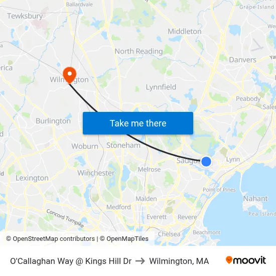 O'Callaghan Way @ Kings Hill Dr to Wilmington, MA map
