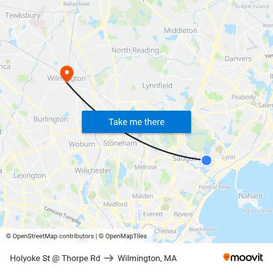 Holyoke St @ Thorpe Rd to Wilmington, MA map