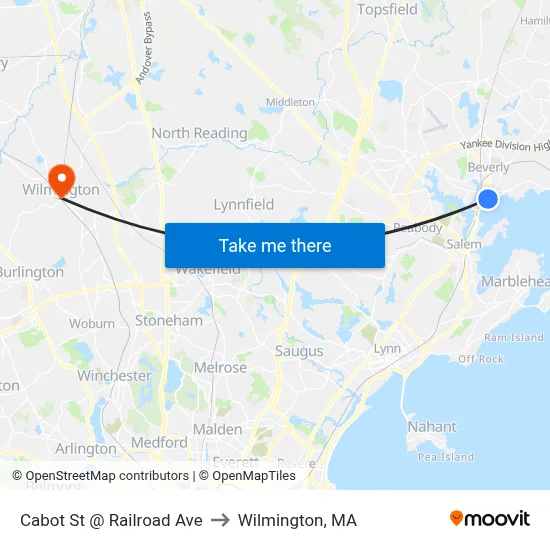 Cabot St @ Railroad Ave to Wilmington, MA map