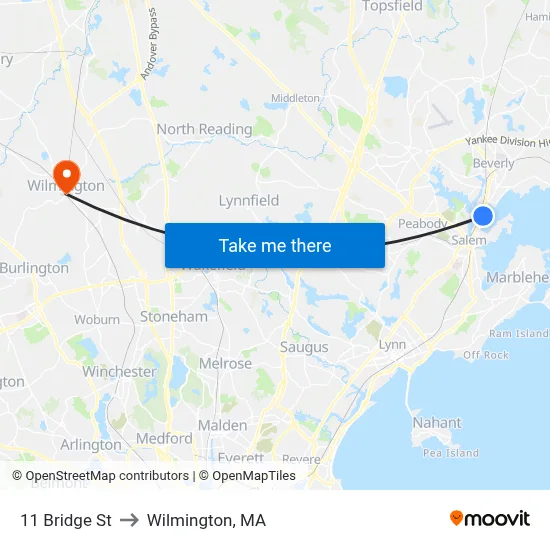 11 Bridge St to Wilmington, MA map