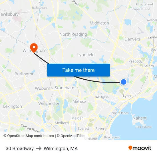 30 Broadway to Wilmington, MA map