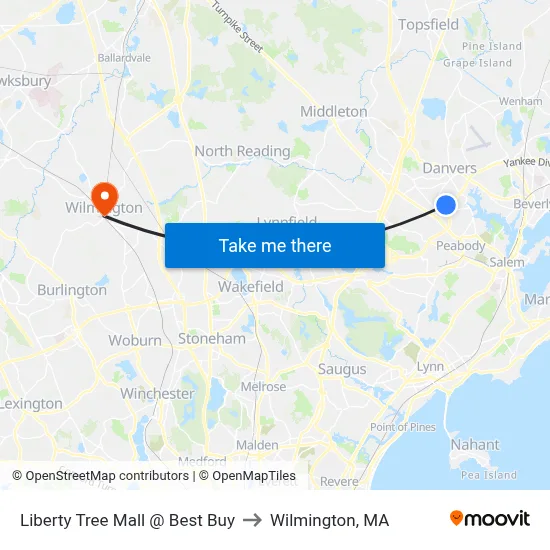 Liberty Tree Mall @ Best Buy to Wilmington, MA map
