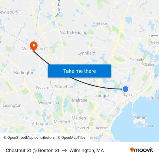 Chestnut St @ Boston St to Wilmington, MA map