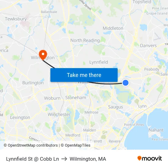 Lynnfield St @ Cobb Ln to Wilmington, MA map