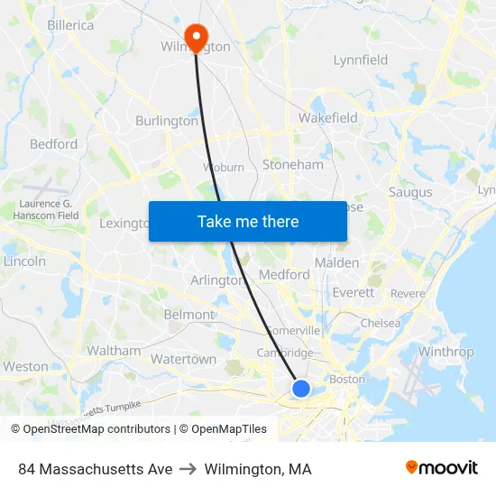 84 Massachusetts Ave to Wilmington, MA map