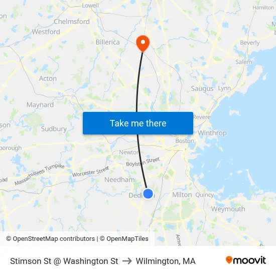 Stimson St @ Washington St to Wilmington, MA map