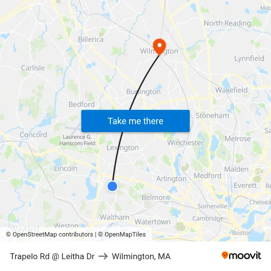 Trapelo Rd @ Leitha Dr to Wilmington, MA map