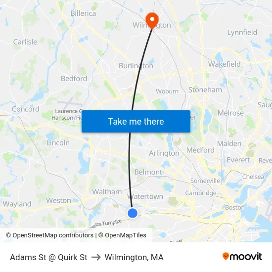 Adams St @ Quirk St to Wilmington, MA map