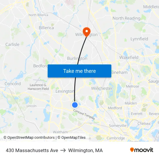 430 Massachusetts Ave to Wilmington, MA map