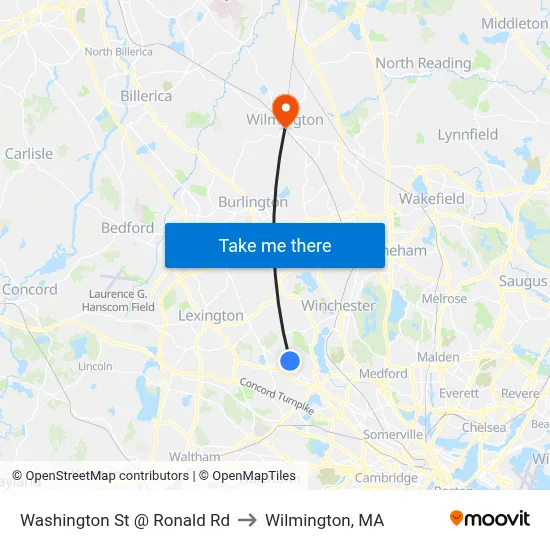 Washington St @ Ronald Rd to Wilmington, MA map